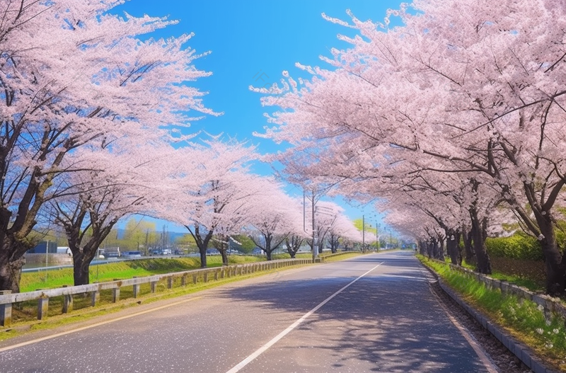 美丽樱花道路两边的粉色樱花盛开浪漫,高清,摄影图,摄影图片,图片大全,摄影图免费下载